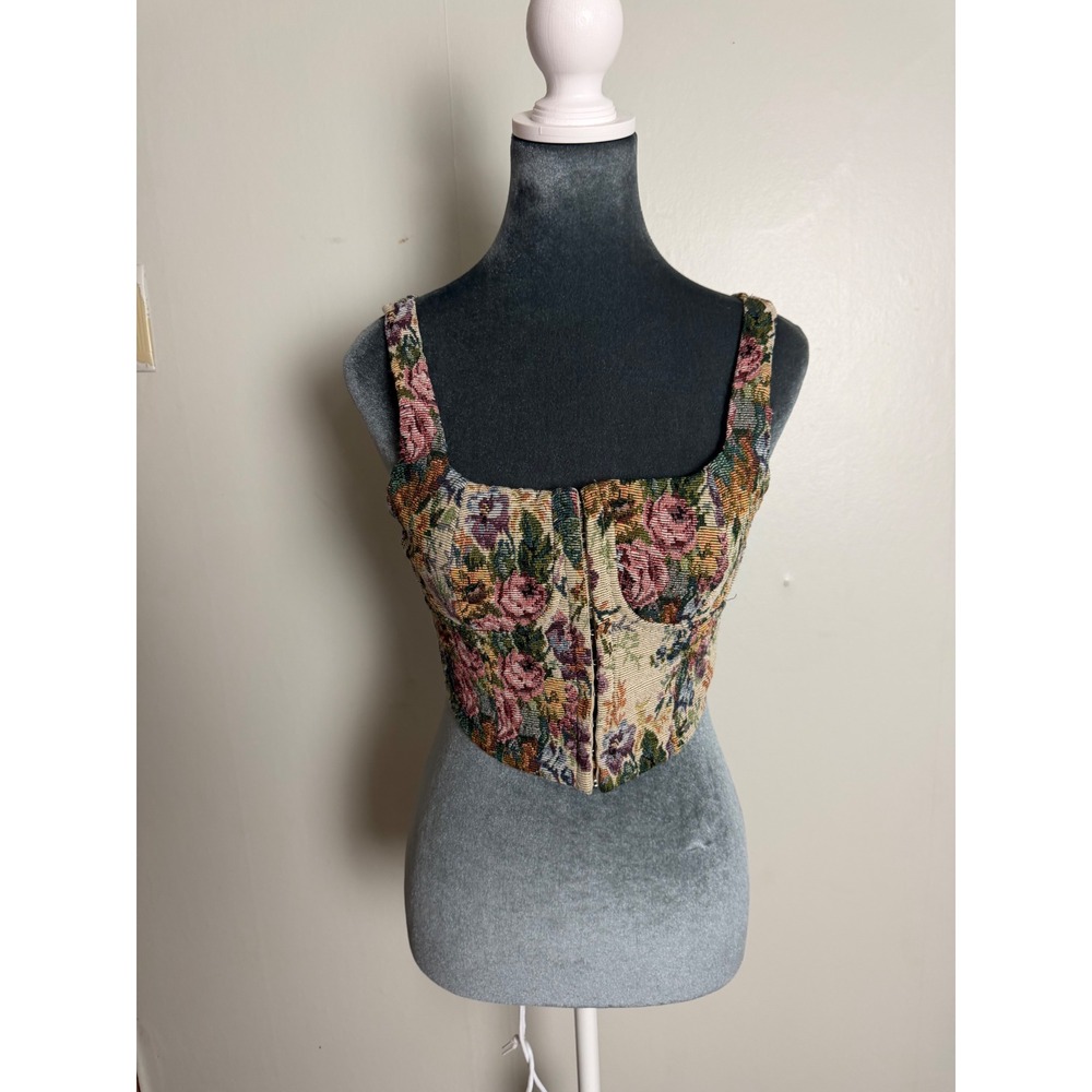 Floral Tapestry‎ Corset Top Bustier Square Neck smocked ren faire Regencycore XS